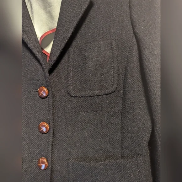 🖤 J.Crew black wool blazer jacket leather 3 buttons lining skulls preppy goth - Picture 3 of 13